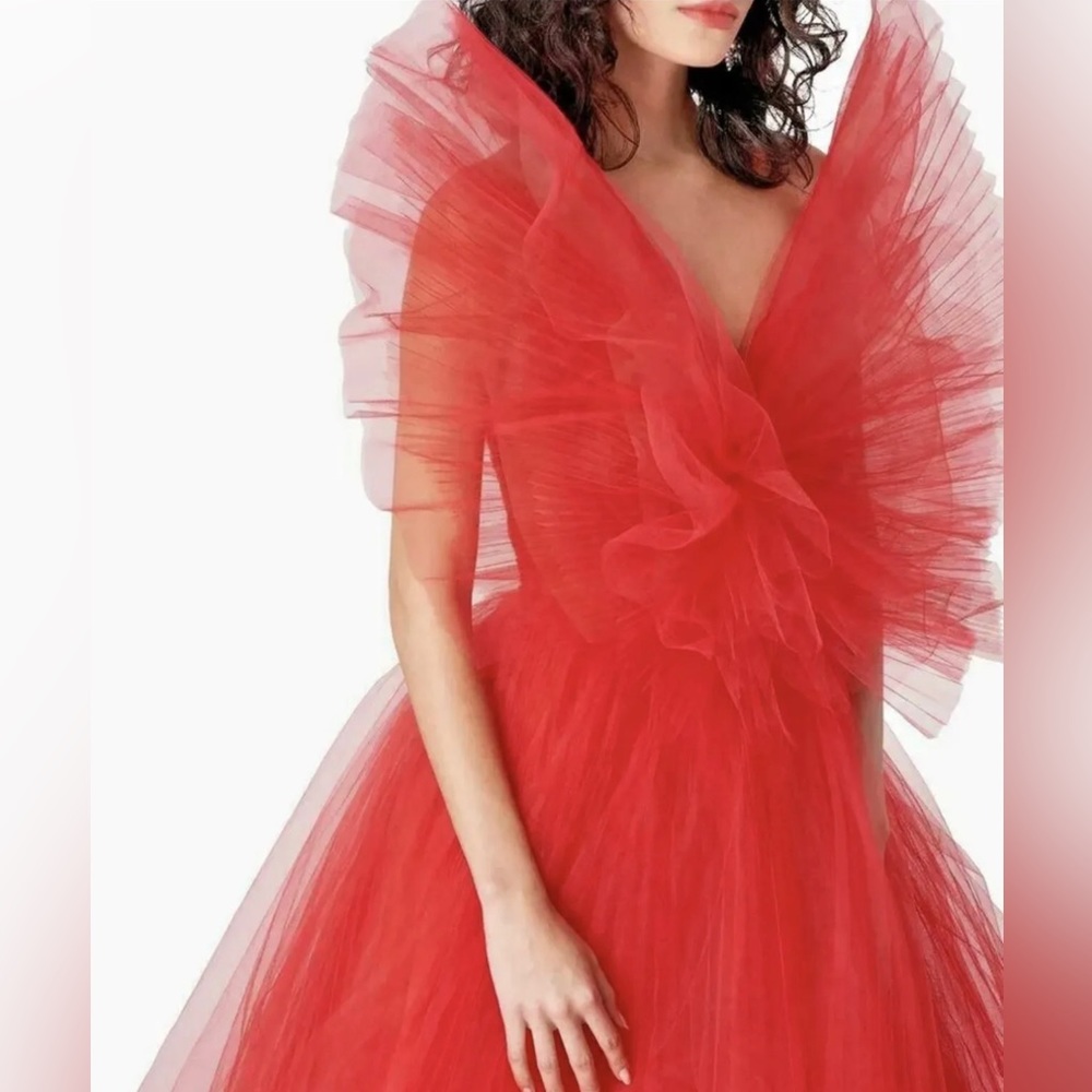 $5,990 Carolina Herrera Heartburst Tulle Red Bow Long Maxi Dress Evening Gown 4